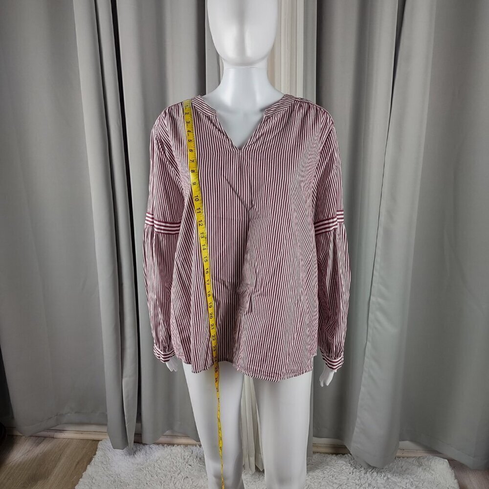 Crown & Ivy Women's 100% Cotton, Burgundy, White Striped Pullover Blouse Size 1X - Picture 6 of 13